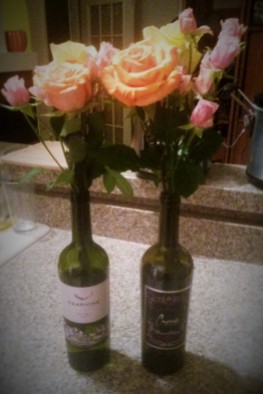 Flowers in Wine Bottles